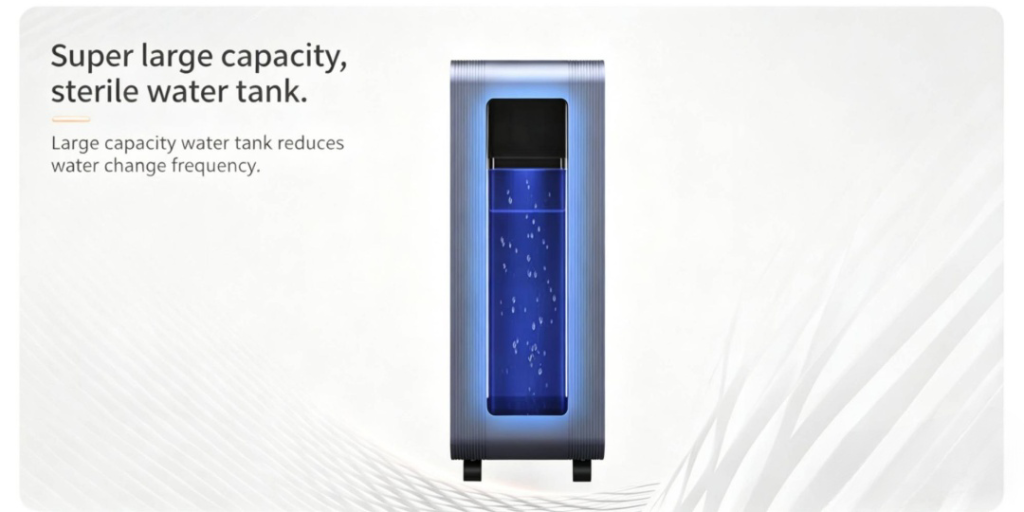 large capacity sterile water tank of hydrogen therapy machine for less frequent refills