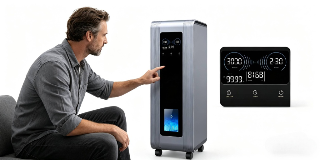 man operating 3000ml hydrogen inhaler touch screen control panel